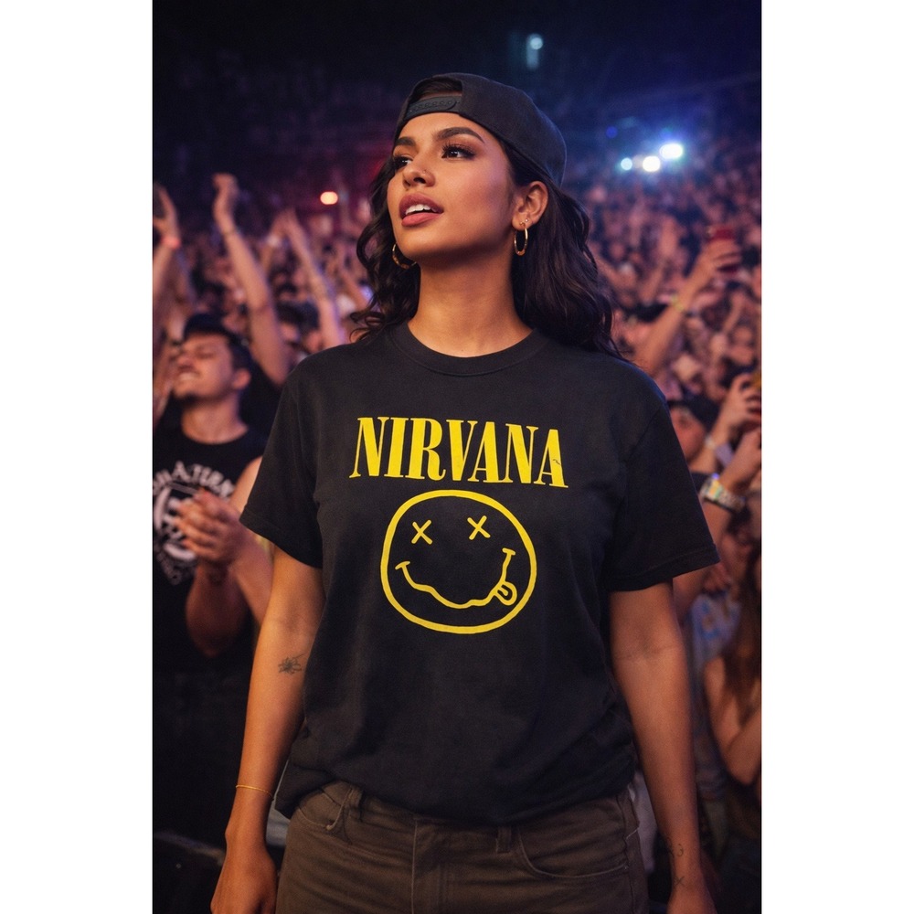 Nirvana Smiley Face Graphic T-Shirt Black Tultex XL Mens Short Sleeve Tee